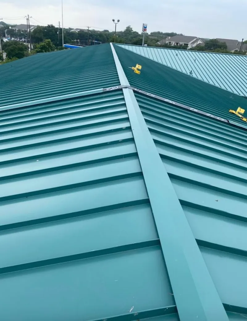 Green commercial metal roof ridge and valley for Metal Roof Repair in Merrillville